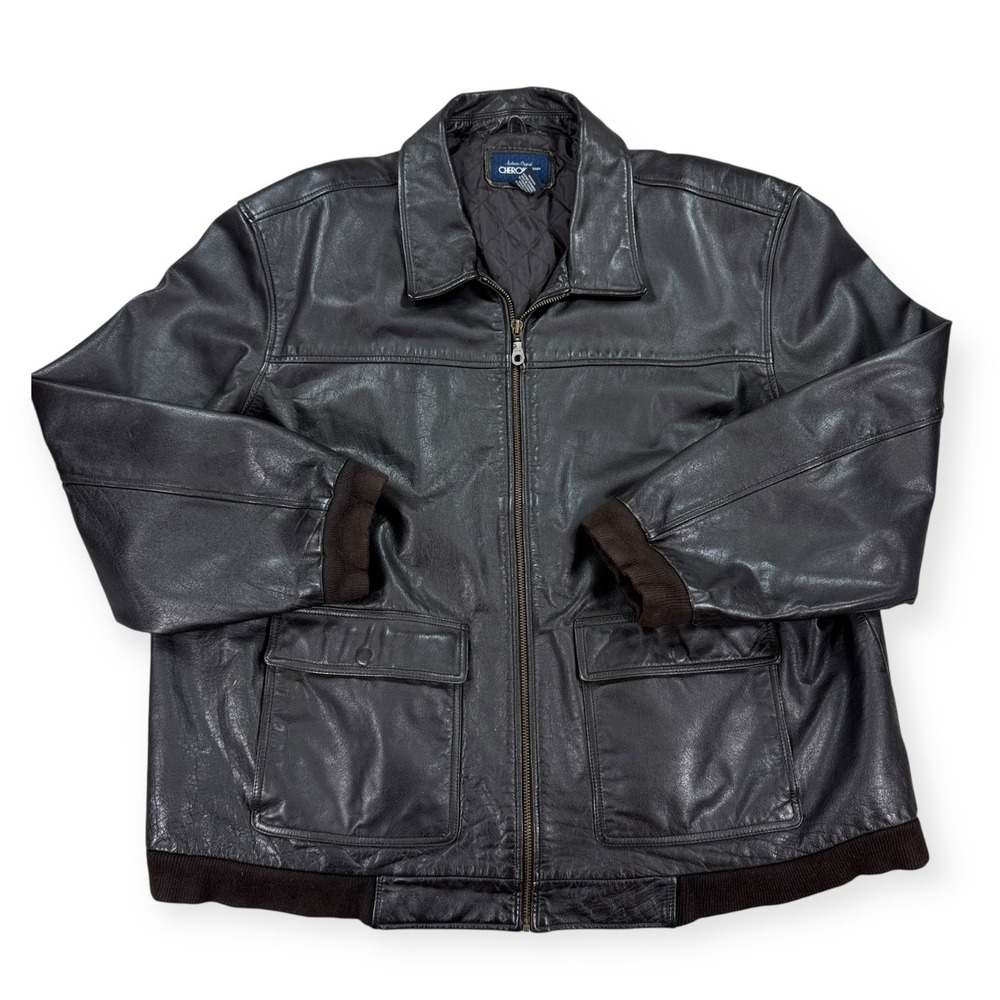 Cherokee Leather Jacket Men's 2XL Brown Quilted Lined Car Coat Y2K Mad Max 199s